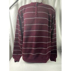 Line 48 Men's Large Sweater 1/4 Zip Knit Stripe Pullover Maroon Gray Casual